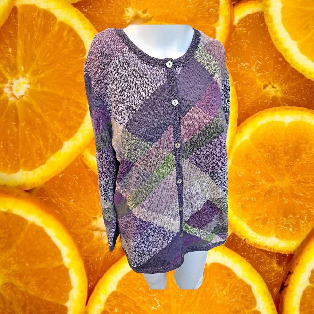 Northern Isles Women Multicolor Patchwork Knit Cardigan Sweater L‎ G